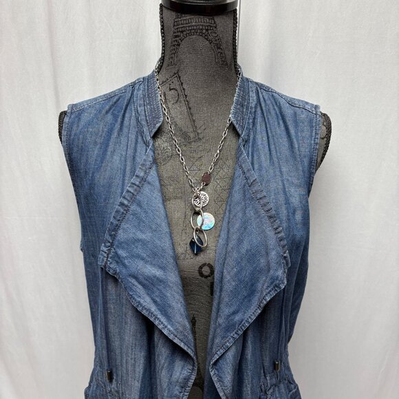 GAP Sleeveless Chambray Long Duster Vest Womens Sz Small Open Front Lightweight - Picture 2 of 8